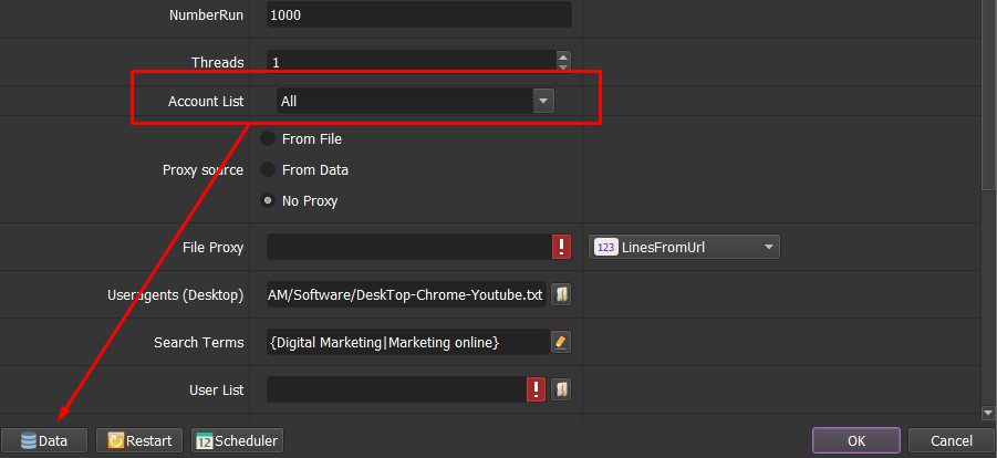Nhấn vào data để nhập tài khoản LinkedIn - LinkedIn Automation