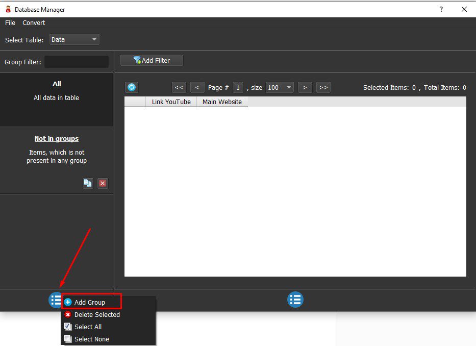 Tạo nhóm data trong phần mềm truy cập website