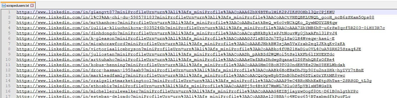 Tạo file lưu link người dùng LinkedIn - Phân mềm LinkedIn Automation