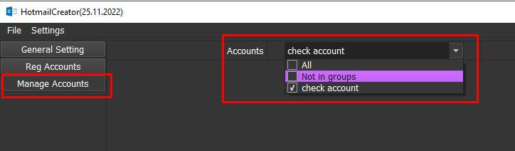 Chọn nhóm tài khoản Hotmail cần kiểm tra