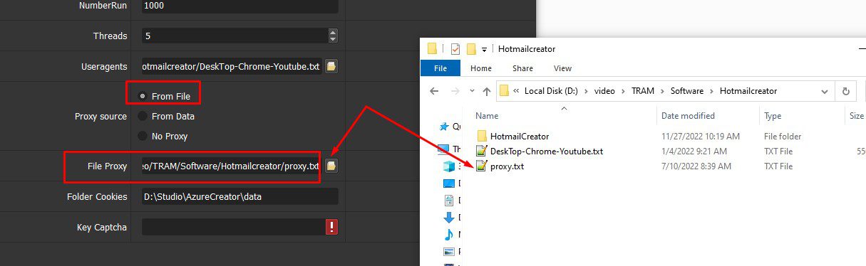 Dẫn file proxy vào phần mềm - Tool reg Hotmail