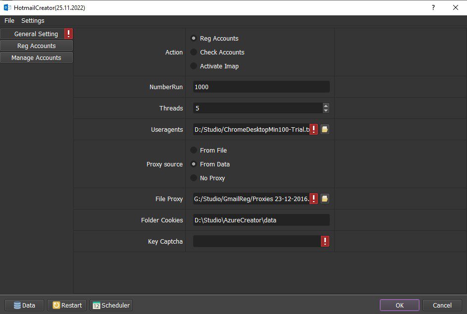 Giao diện tool reg Hotmail