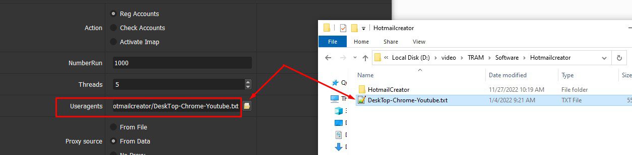 Dẫn file trình duyệt ảo - Tool reg Hotmail