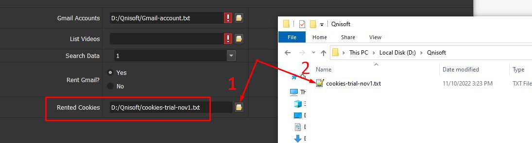 Dẫn file thuê cookies Gmail vào phần mềm cày view Youtube