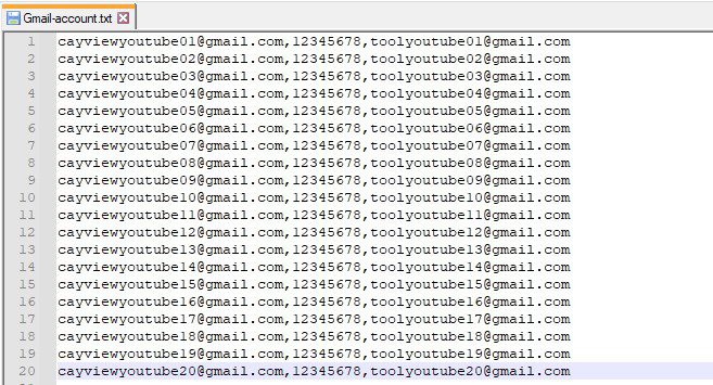 Tài khoản Gmail - Phần mềm cày view Youtube