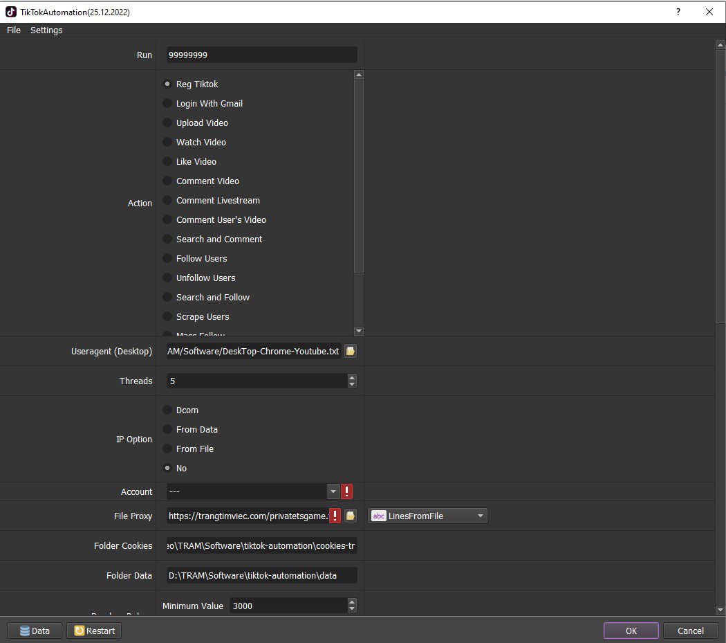 Giao diện tool upload auto Tiktok