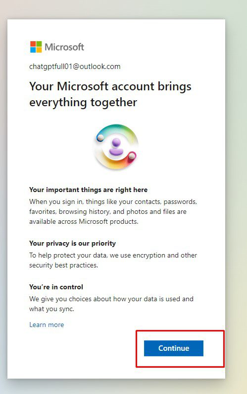 Click Continue để tiếp tục reg tài khoản Hotmail