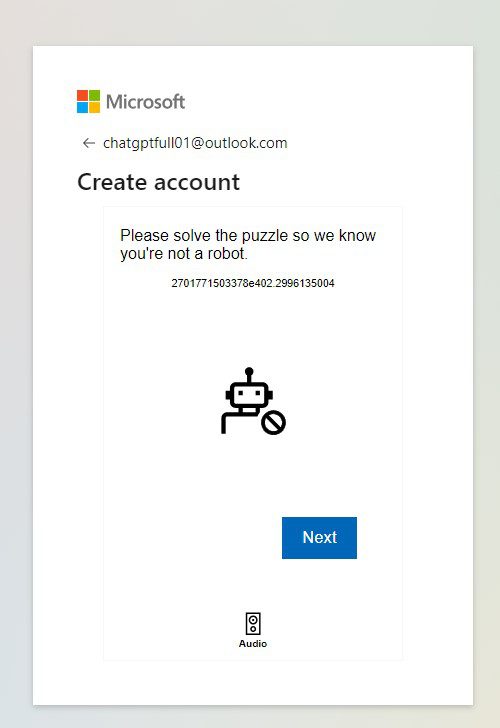 Nhấn next giải captcha để reg nick Hotmail
