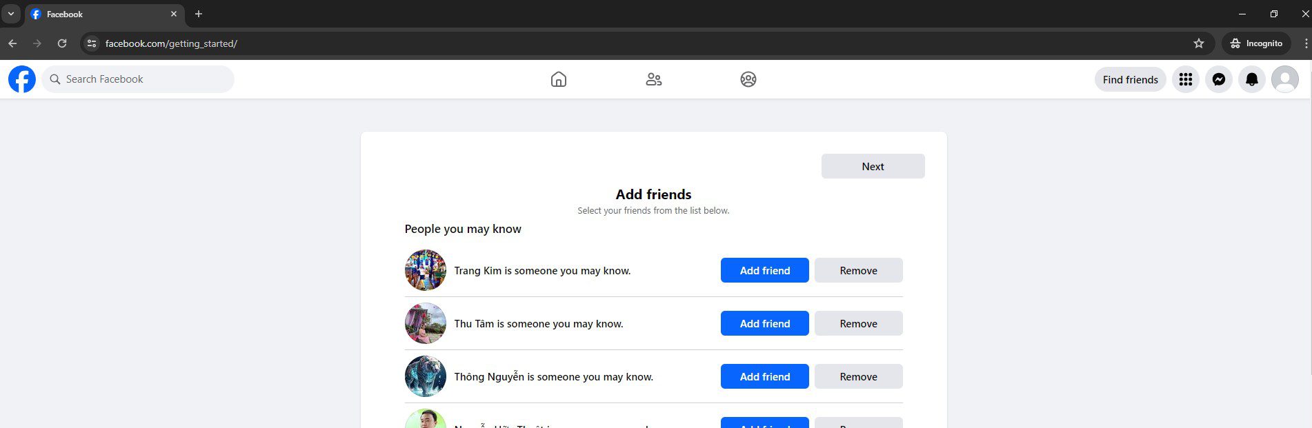 Kết bạn với tài khoản được gợi ý - Cách lập tài khoản Facebook hàng loạt
