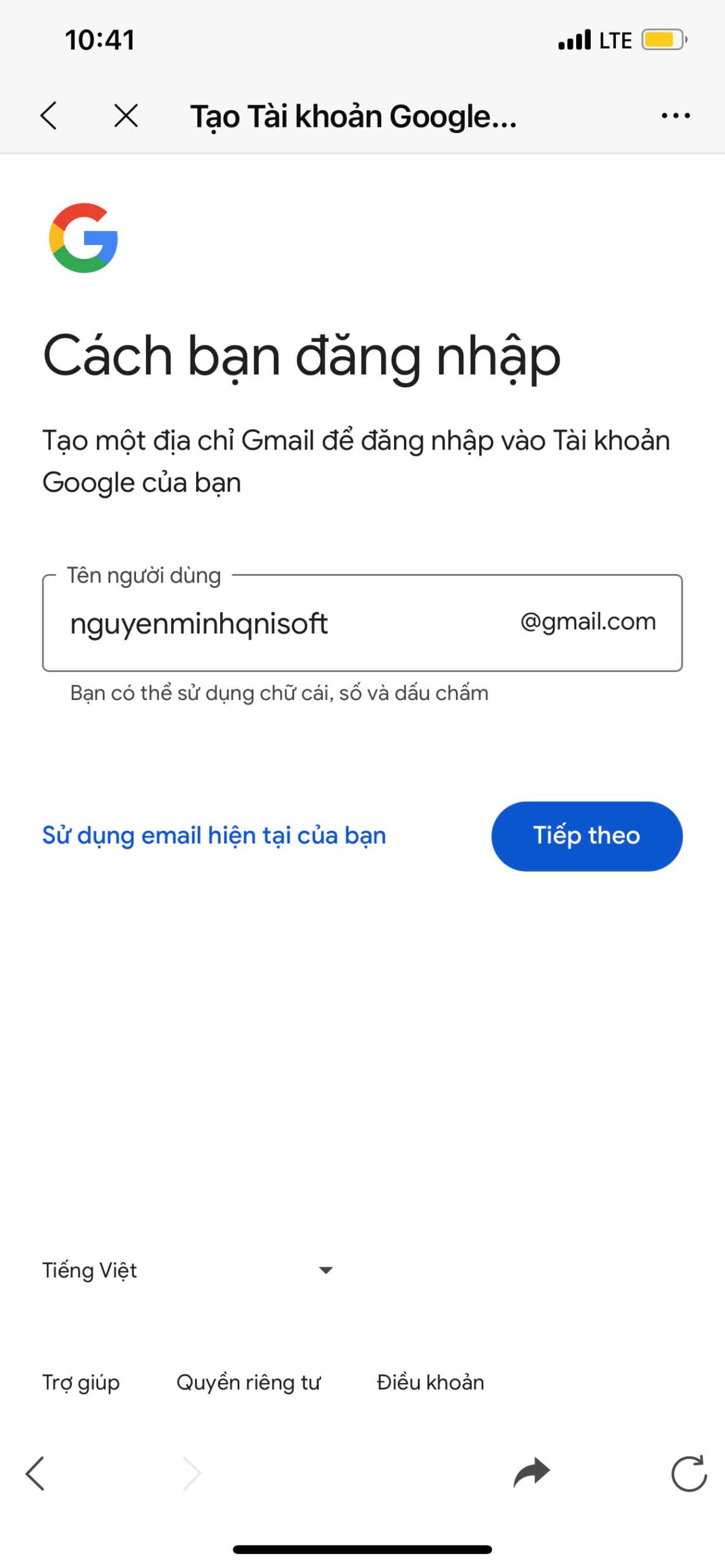 Nhập địa chỉ Gmail